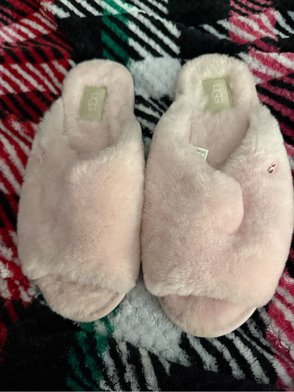 UGG Blush Pink Plush Open-Toe Slide Slippers